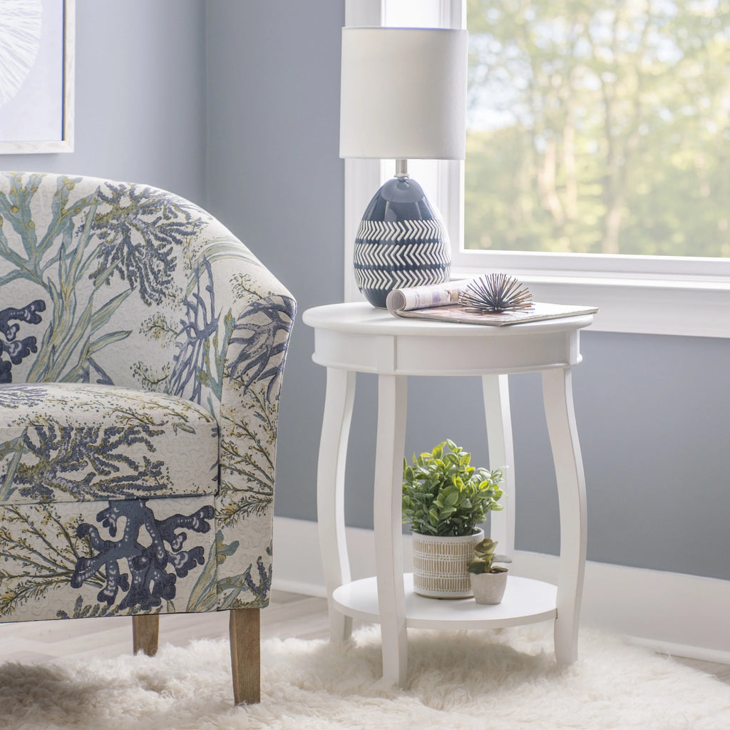 Round Indoor Accent Side Table with Shelf O78159