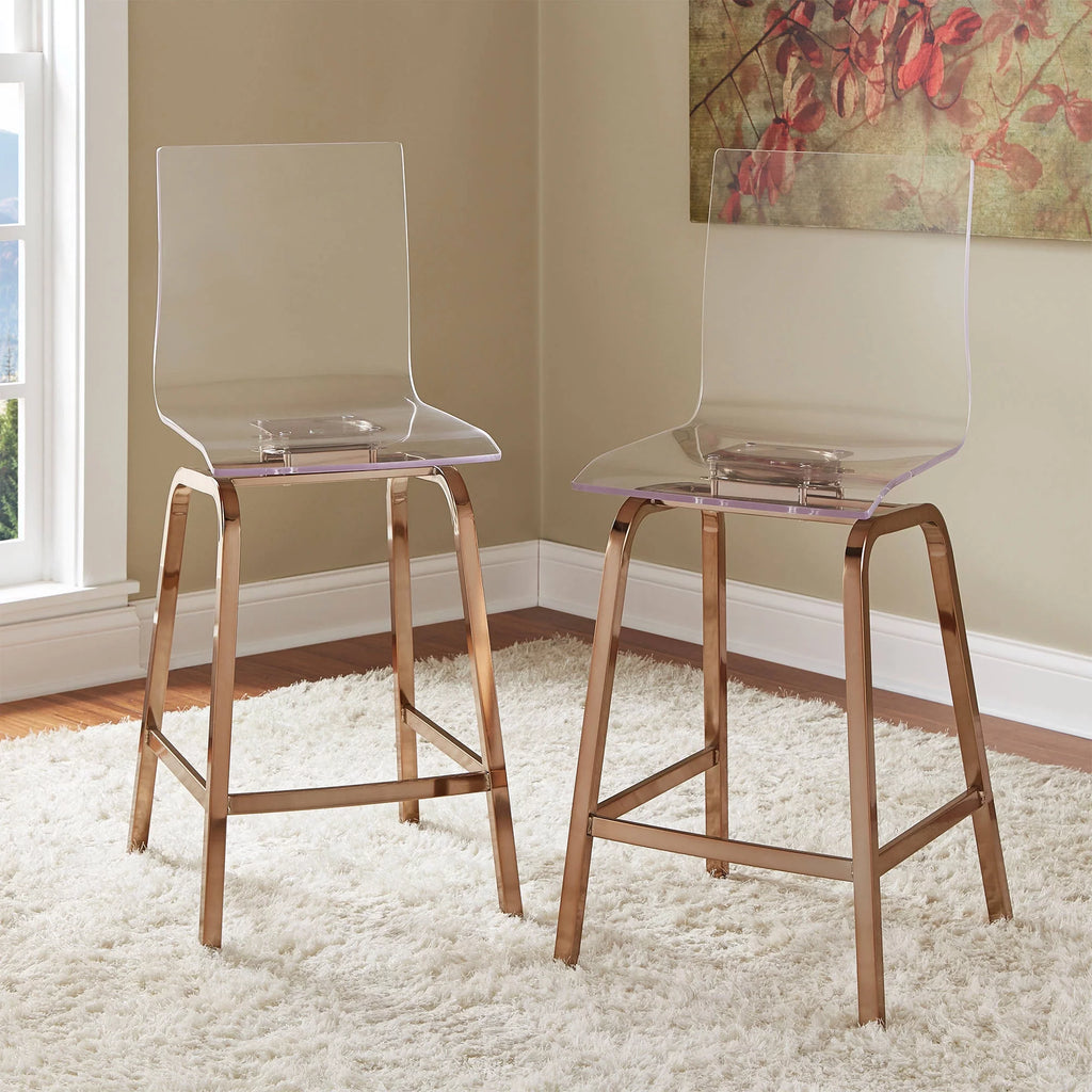Acrylic and Champagne Gold Swivel Counter Height Stool Set of Two I661