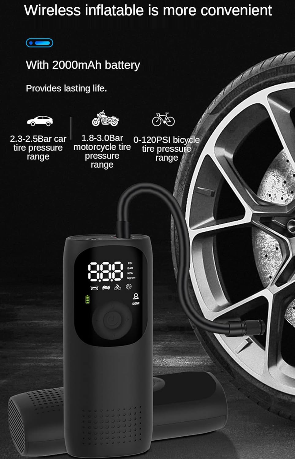 150PSI Rechargeable Digital Portable Air Compressor Tire Inflator Pump K329418
