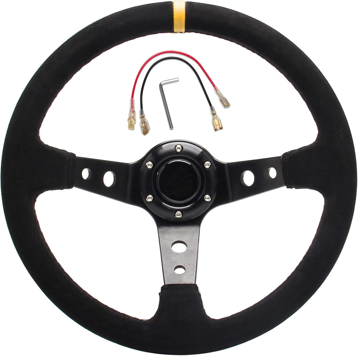 Universal Racing Steering Wheel Suede Deep Dish 350mm 6 Bolts with Horn Button H6359