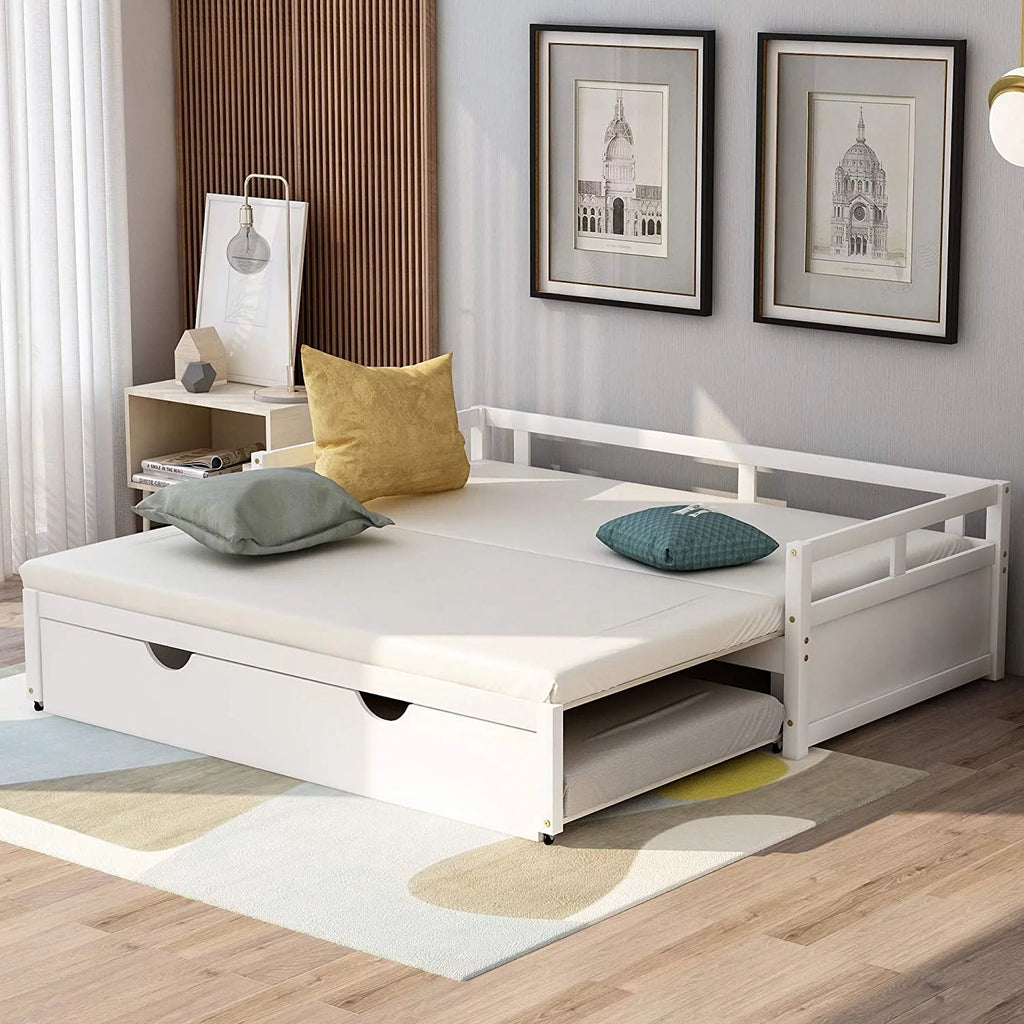 White Wood Daybed with Pull Out Trundle L58372