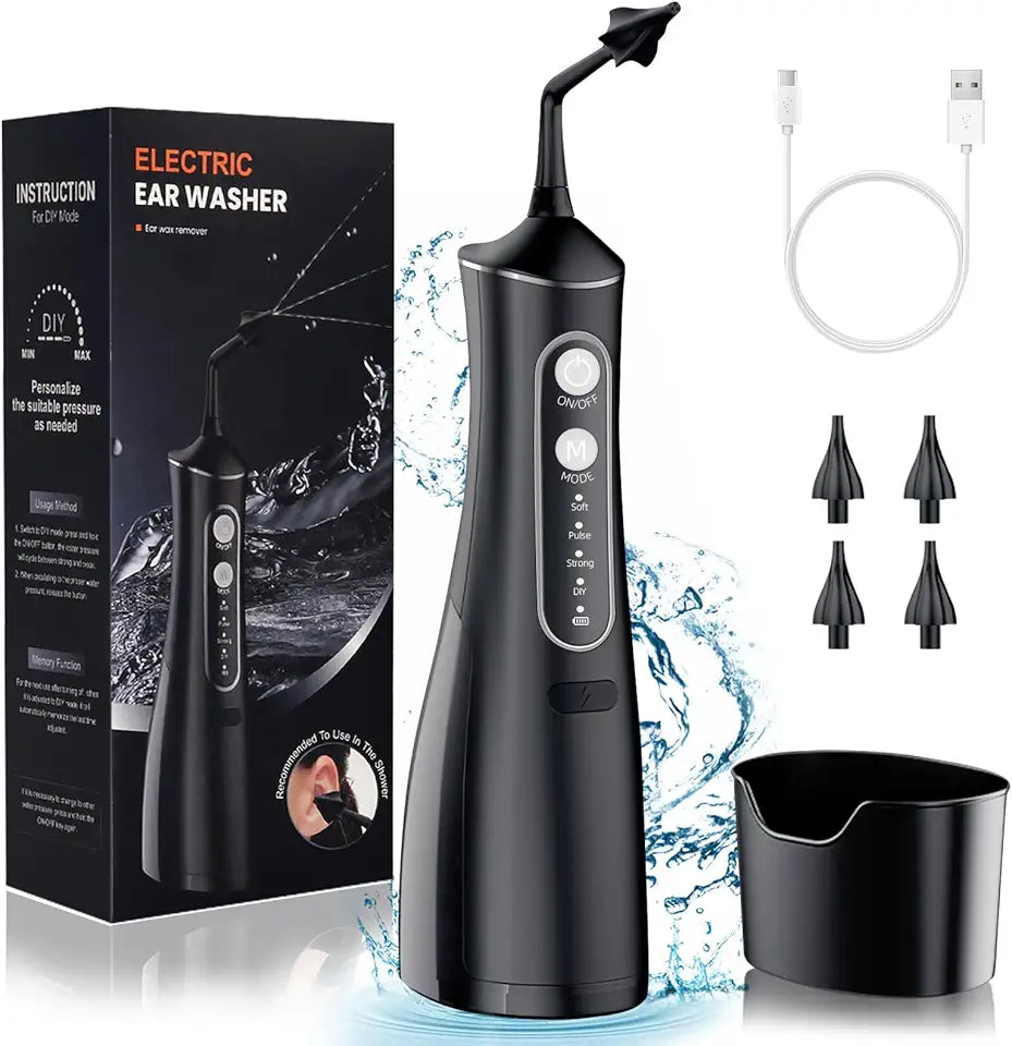 Electric Ear Cleaning Kit with 4 Reusable Replacement Tips Black C883601