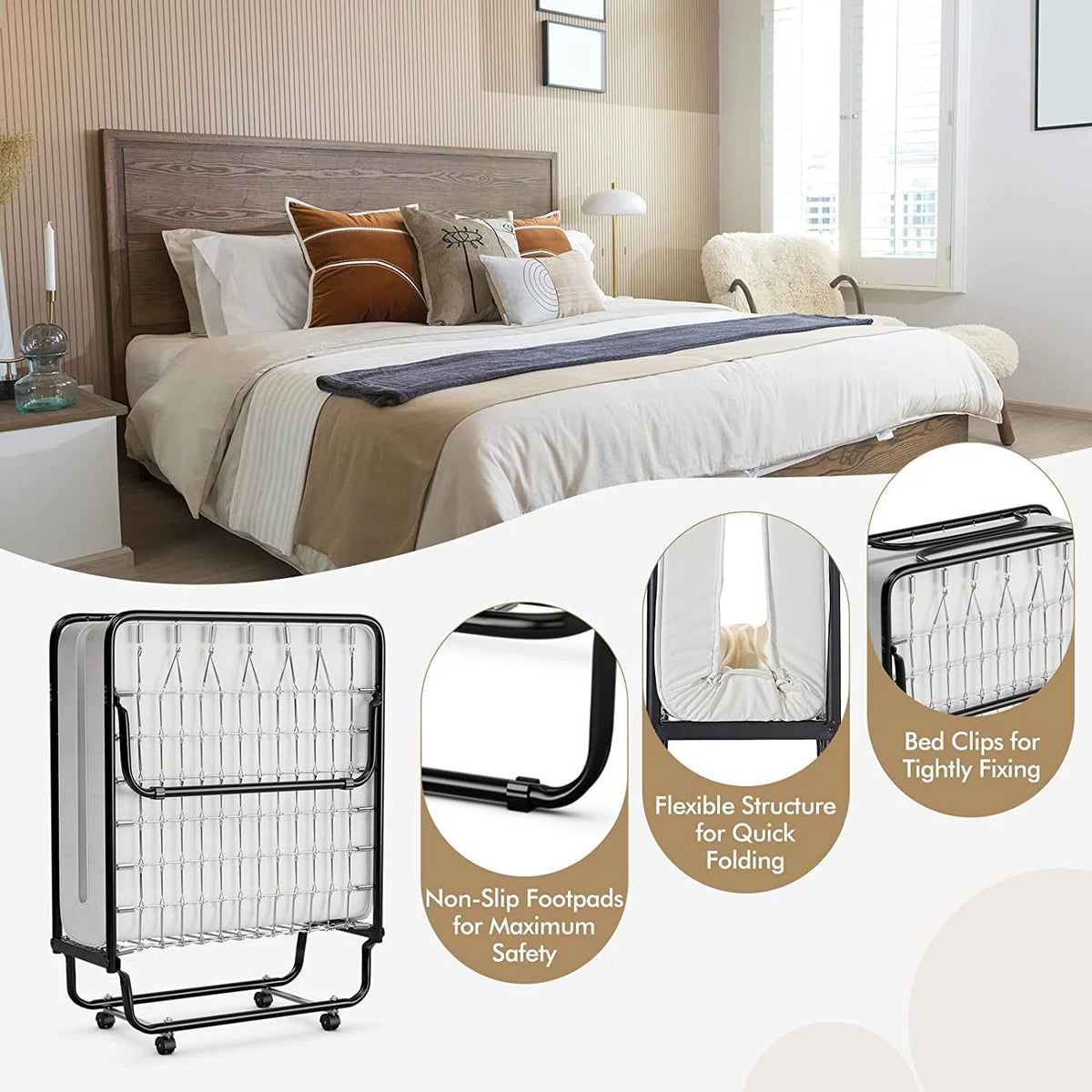 Folding Bed with Memory Foam Mattress and Metal Frame L556