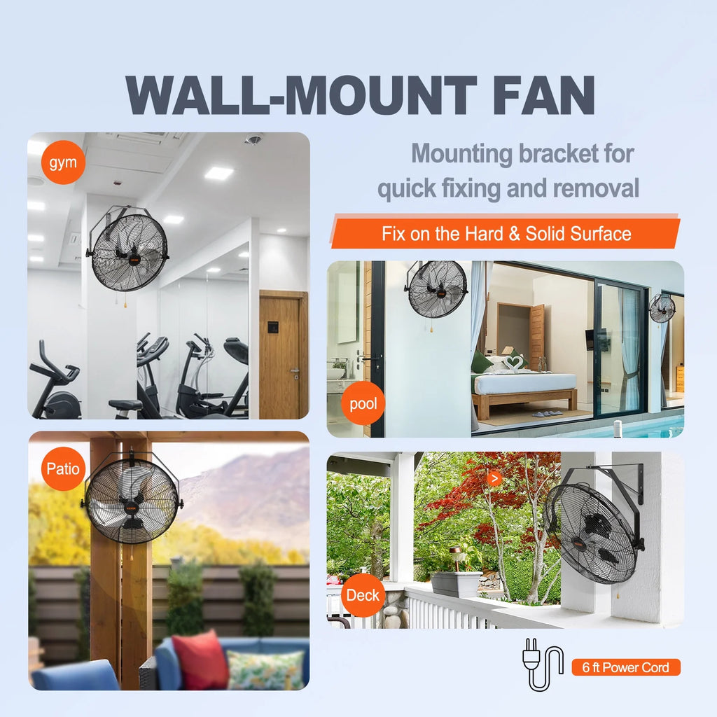 Wall Mount Oscillating Fan 17.6'' 3 Speed Waterproof I80270