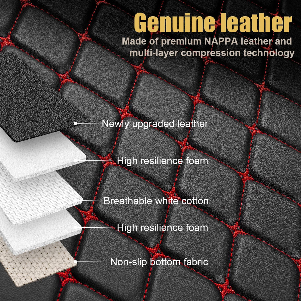 Leather Car Floor Mats 1st & 2nd Row Black O1395