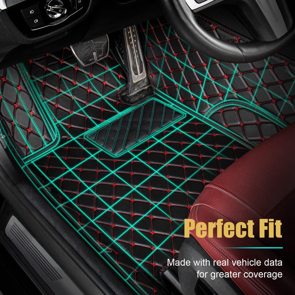 Leather Car Floor Mats 1st & 2nd Row Black O1395
