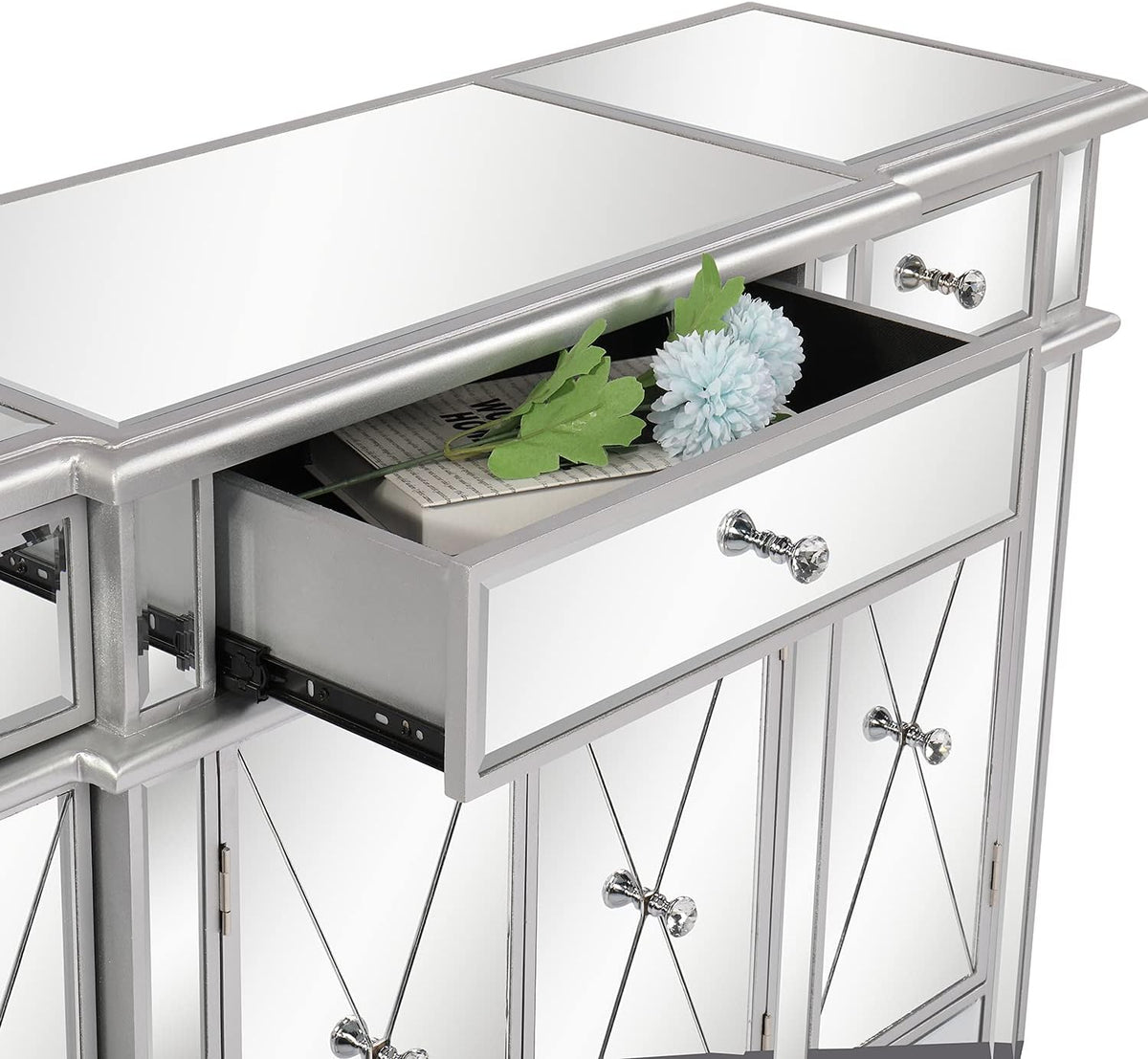 Mirrored Cabinet Console Table Dresser with 3 Drawer and Doors E811
