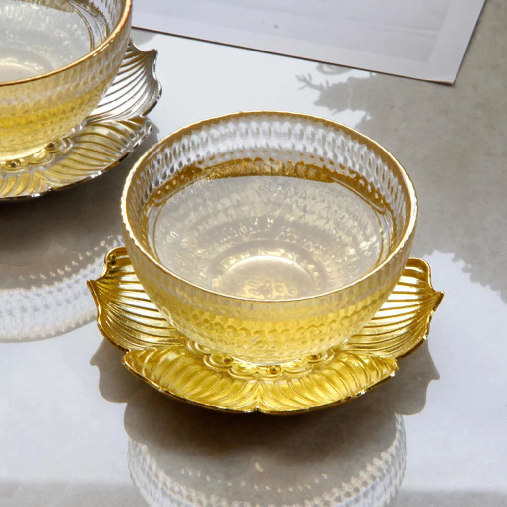 Glass Tea Cup Alloy Saucer Set Y73938