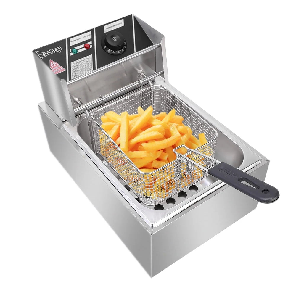 2500W 110V 6.3QT/6L Stainless Steel Electric Deep Fryer with Frying Basket A5434