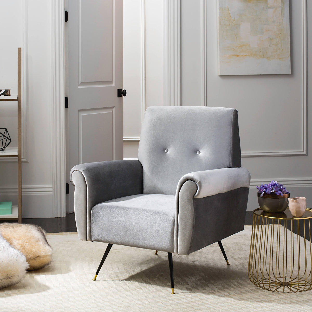 Light Grey Velvet Accent Chair Q891649