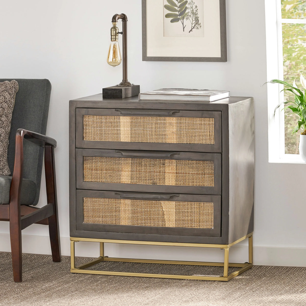 Handcrafted Mango Wood 3 Drawer Cabinet I55836