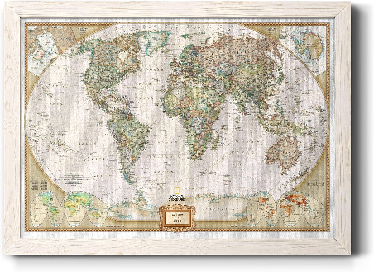 Executive World Map with Pecan and Ebony Frame G541128