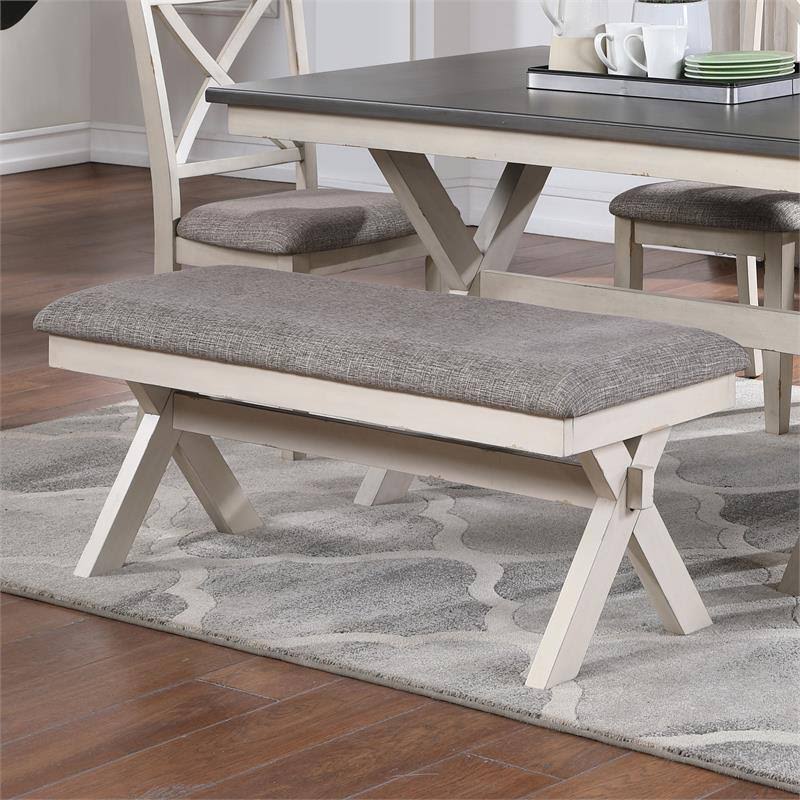 Gray Fabric Padded Dining Bench R955