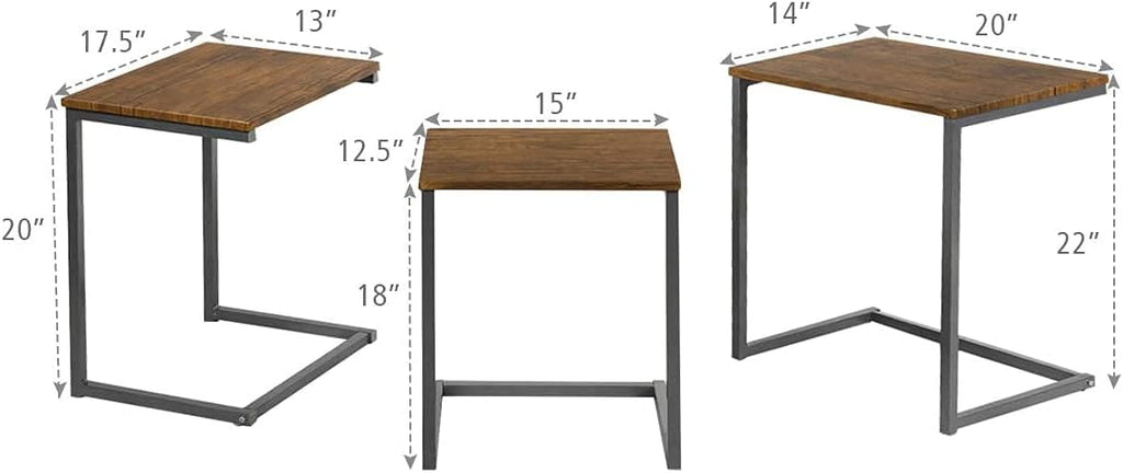 Walnut Nesting End Table, 3pcs Stacking Coffee Table with Metal Frame I66295