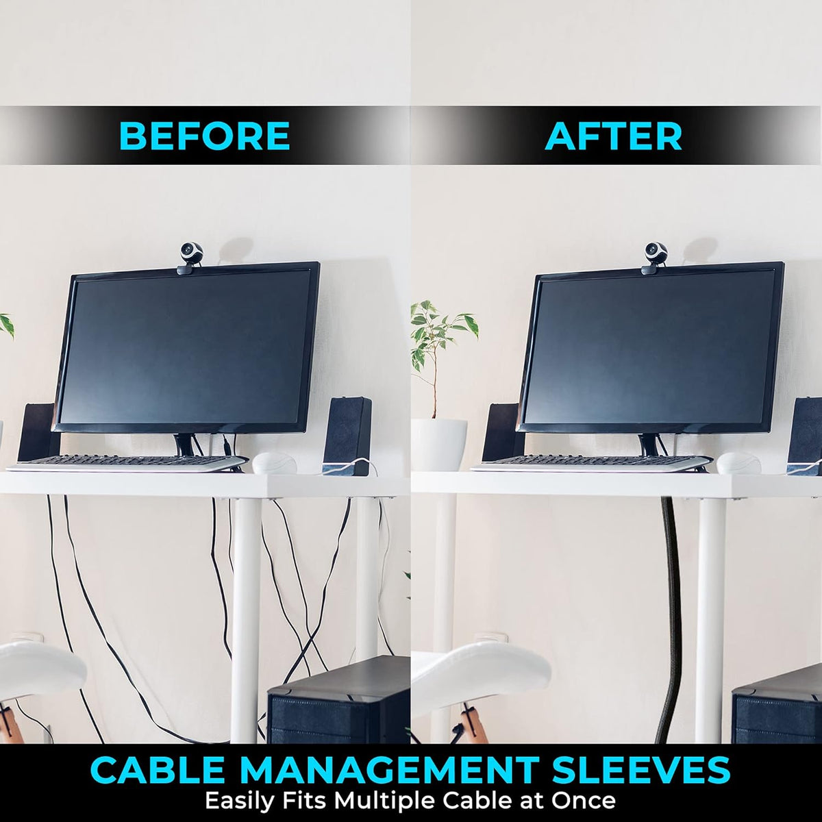 Cable Management Protection Sleeves with Reusable Cable Ties and Name Sticker R349
