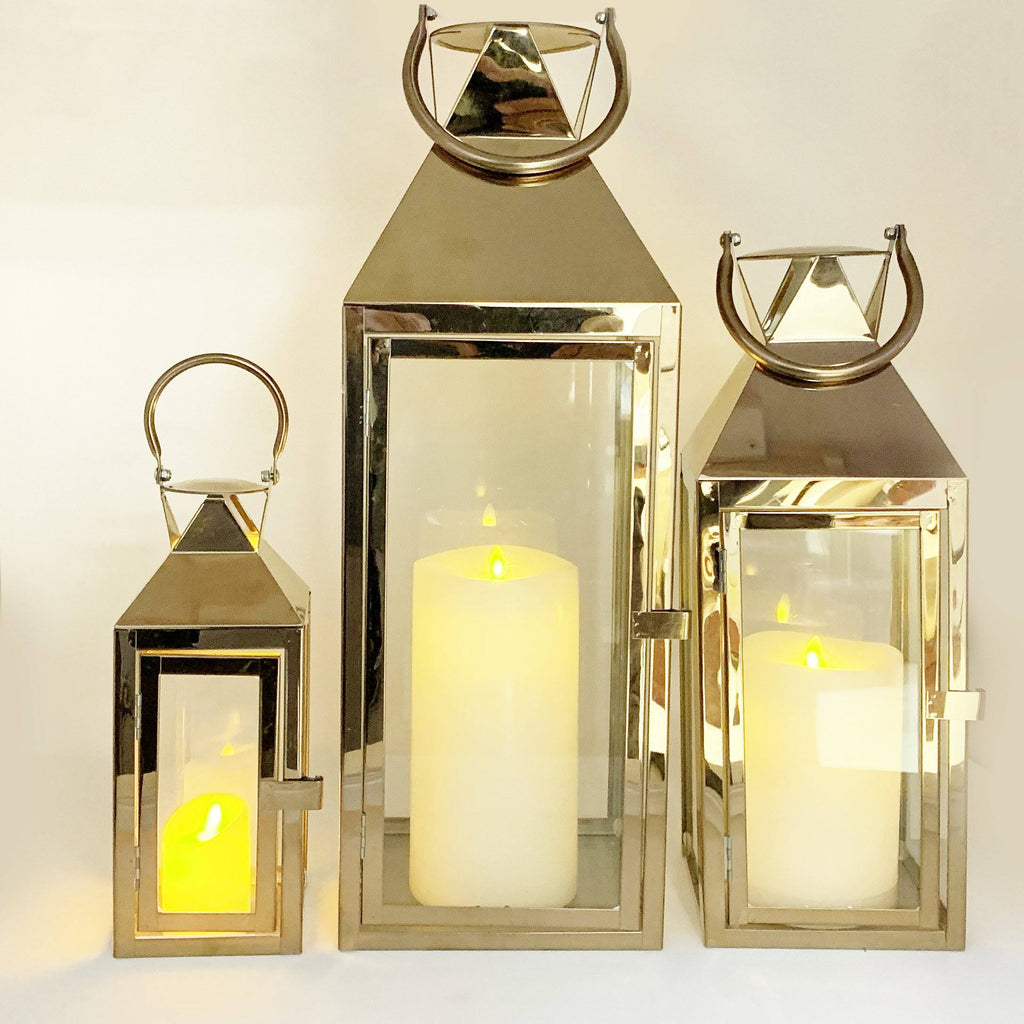 3-Pc Set Indoor/Outdoor Hurricane Candle Lantern Set with Chrome Plated Structure and Tempered Glass N7738