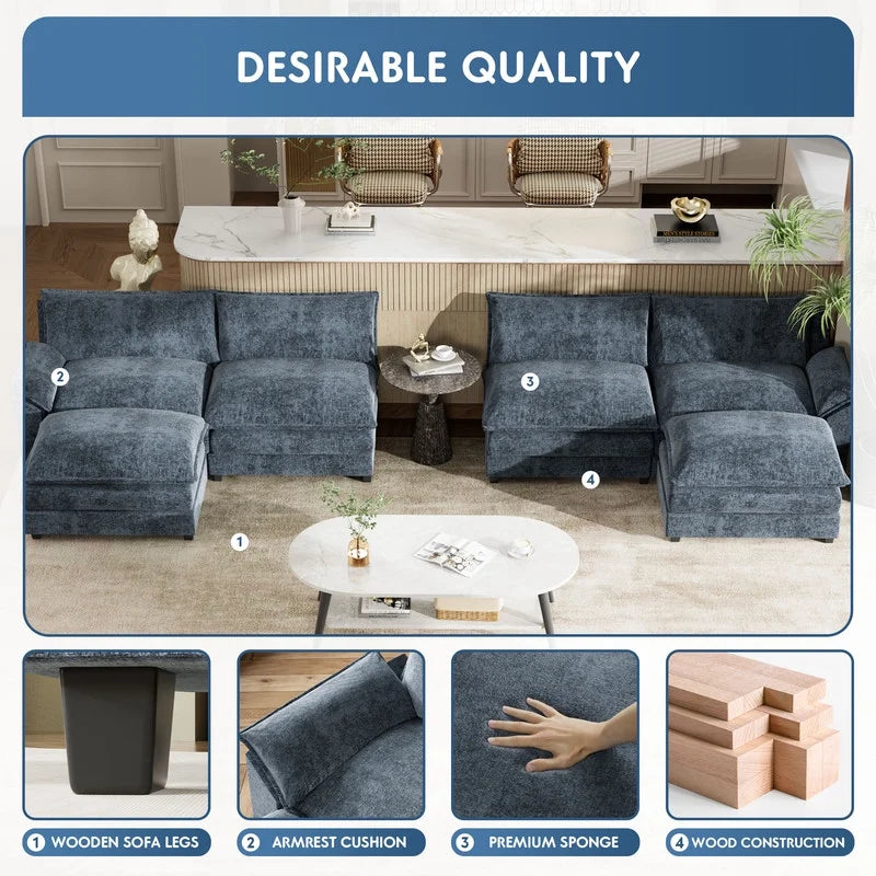 3 Seats L-Shaped Sectional Sofa with Movable Ottoman S74685