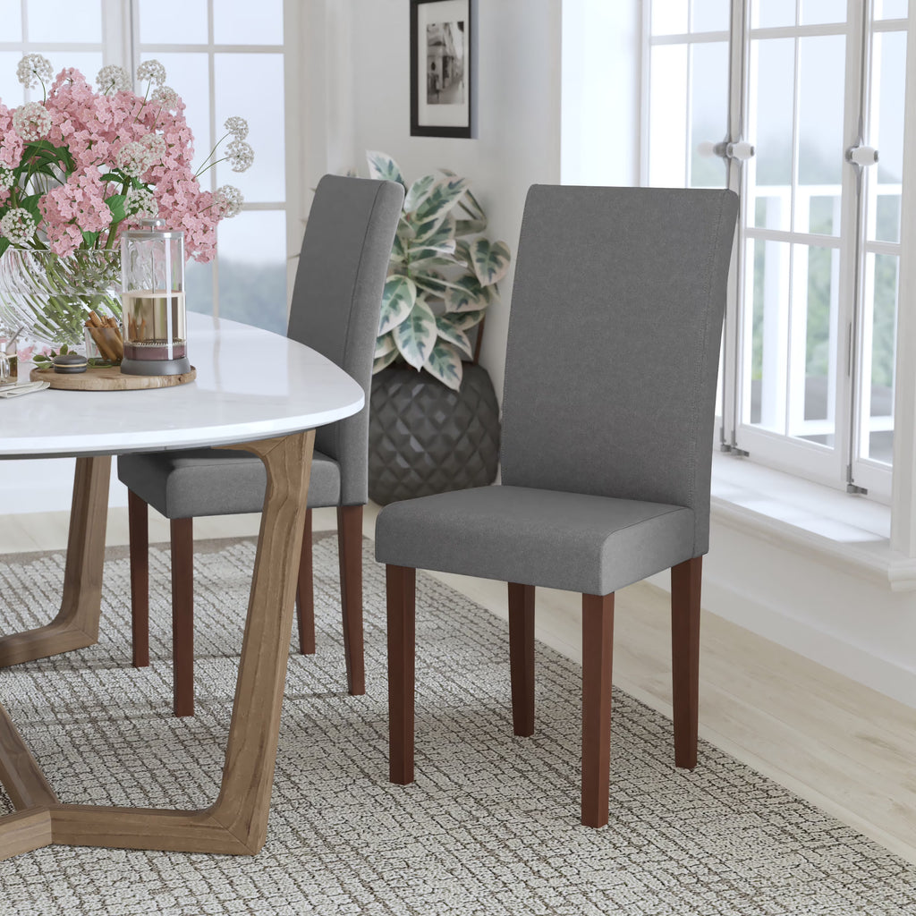 Light Gray Fabric Parsons Chair with Mahogany Legs L655