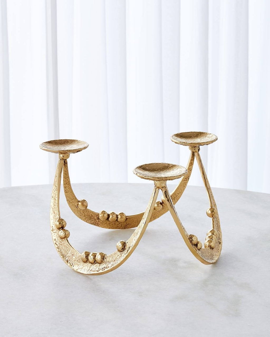 Beaded Curve Triple Candle Holder, Brass M304781