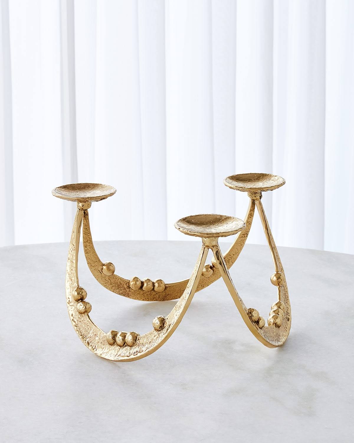 Beaded Curve Triple Candle Holder, Brass M304781