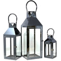3-Pc Set Indoor/Outdoor Hurricane Candle Lantern Set with Chrome Plated Structure and Tempered Glass N7738