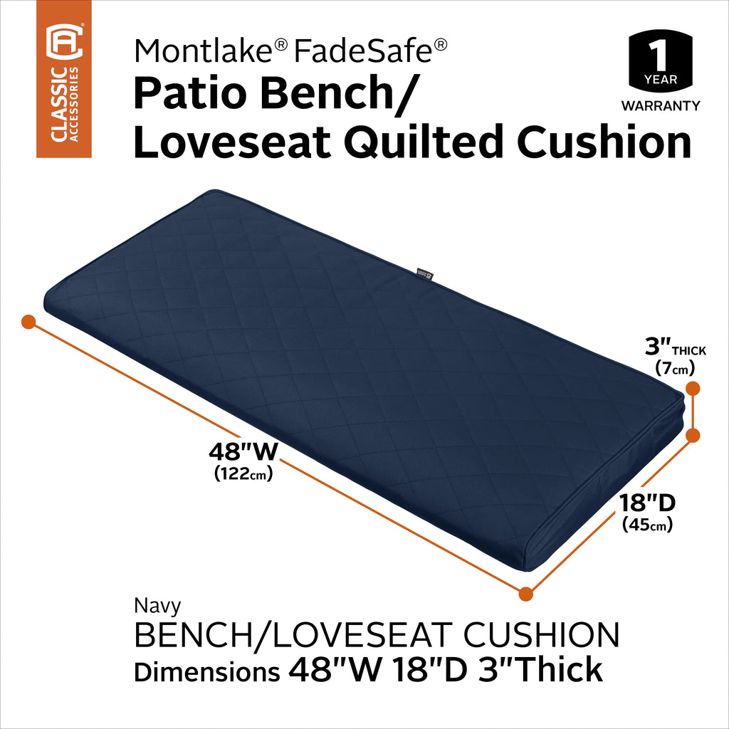 Navy Quilted Patio Bench Cushion, 48 x 18 x 3 inch Q247