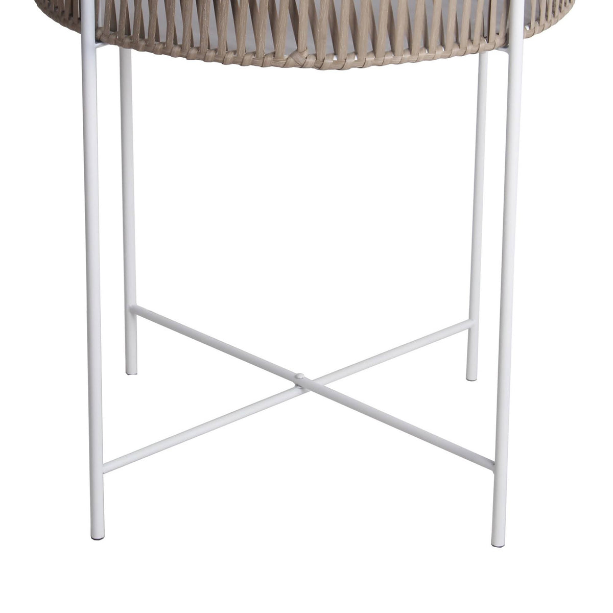 White and Brown Metal Accent Table with Round Top Y59738