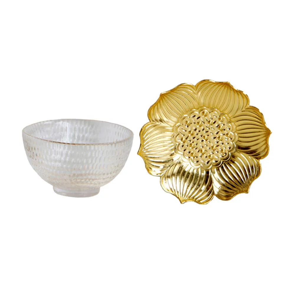 Glass Tea Cup Alloy Saucer Set Y73938