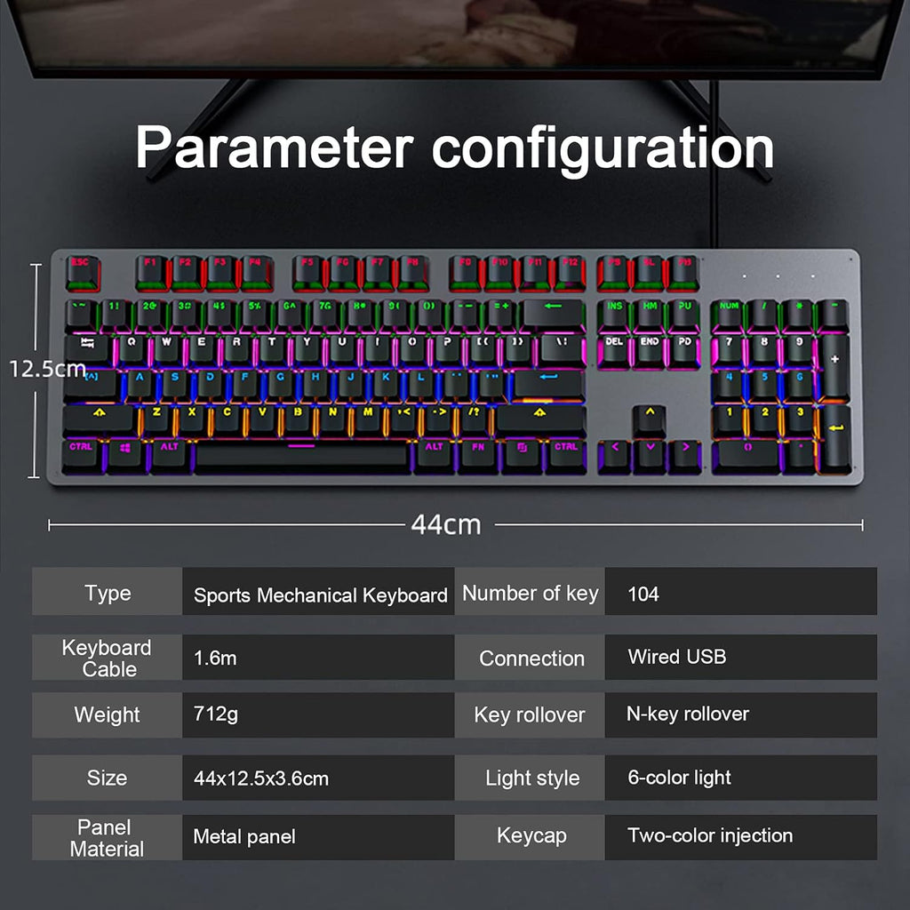 Wired Mechanical Gaming Keyboard Rainbow Backlit 104 Keys Pack of 2 B7826