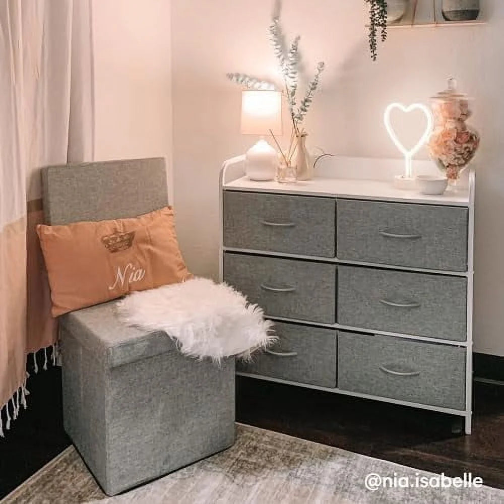 Grey 6 Drawer Dresser with Outlet and USB Ports E72172