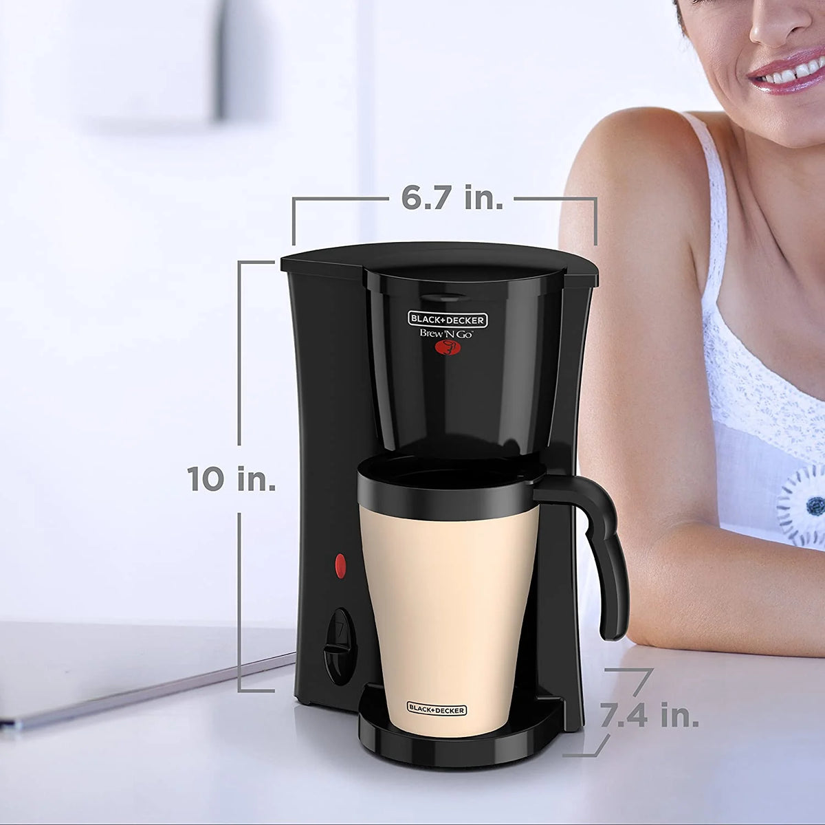 Personal Coffeemaker with Travel Mug, Black/Beige S559