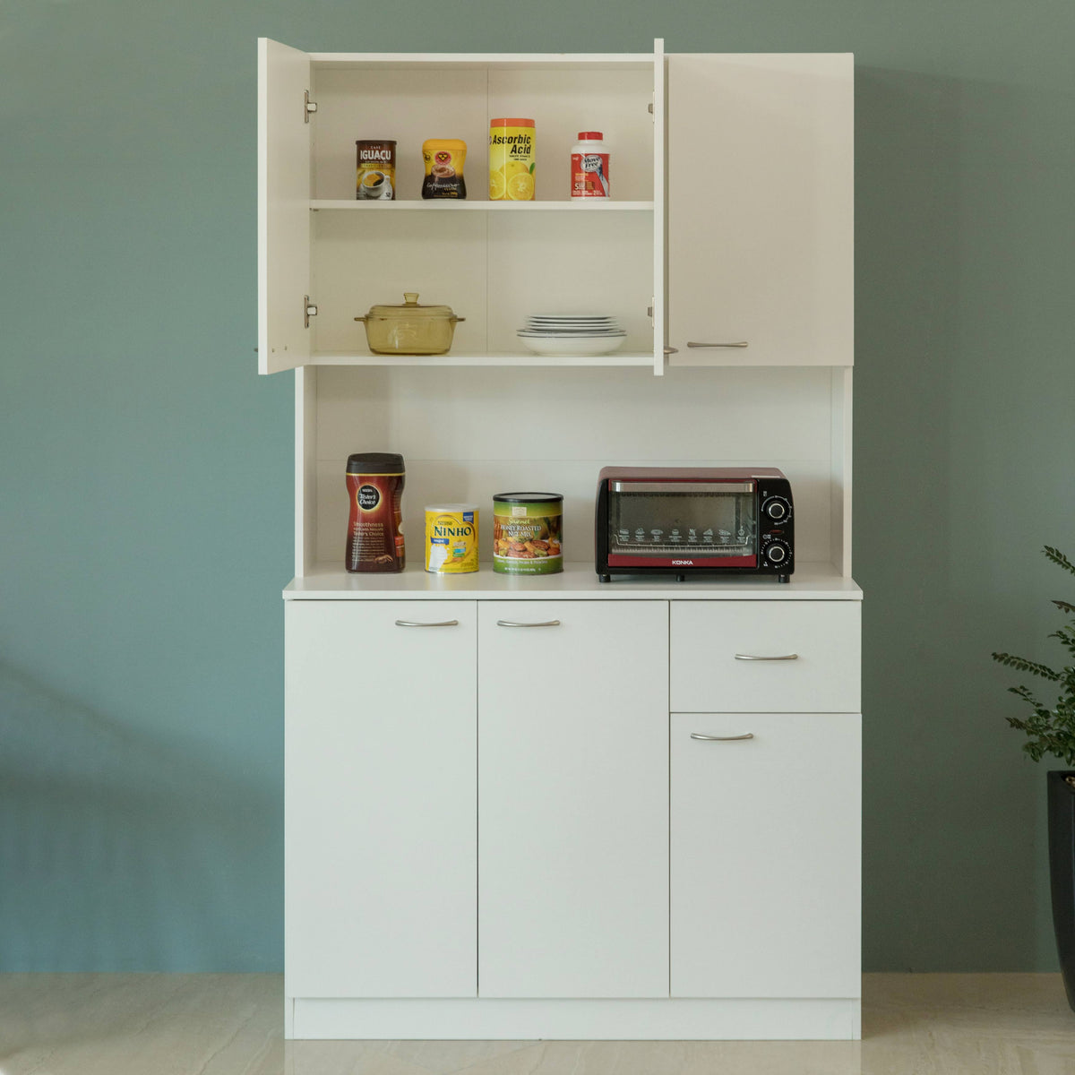 White Kitchen Pantry Storage Cabinet with Doors and Shelves V917220