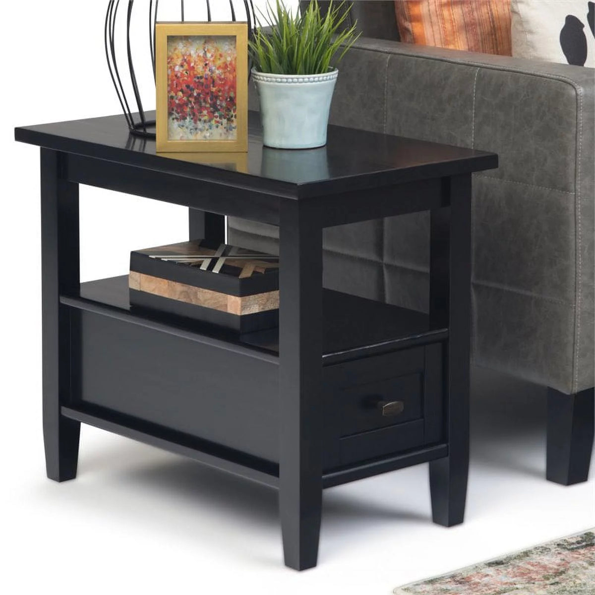 14" Black Wood Narrow Side Table Y379