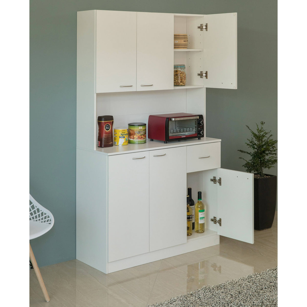 White Kitchen Pantry Storage Cabinet with Doors and Shelves V917220