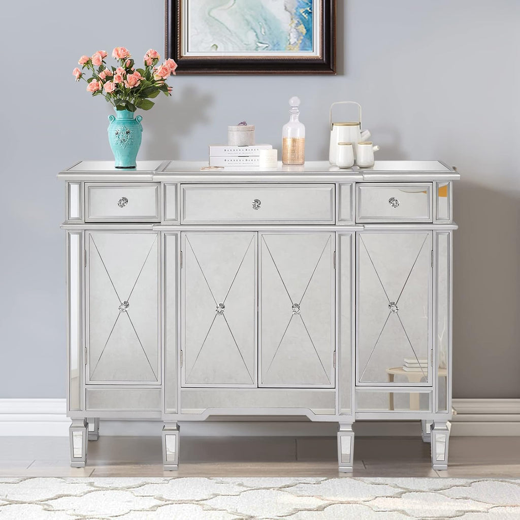 Mirrored Cabinet Console Table Dresser with 3 Drawer and Doors E811