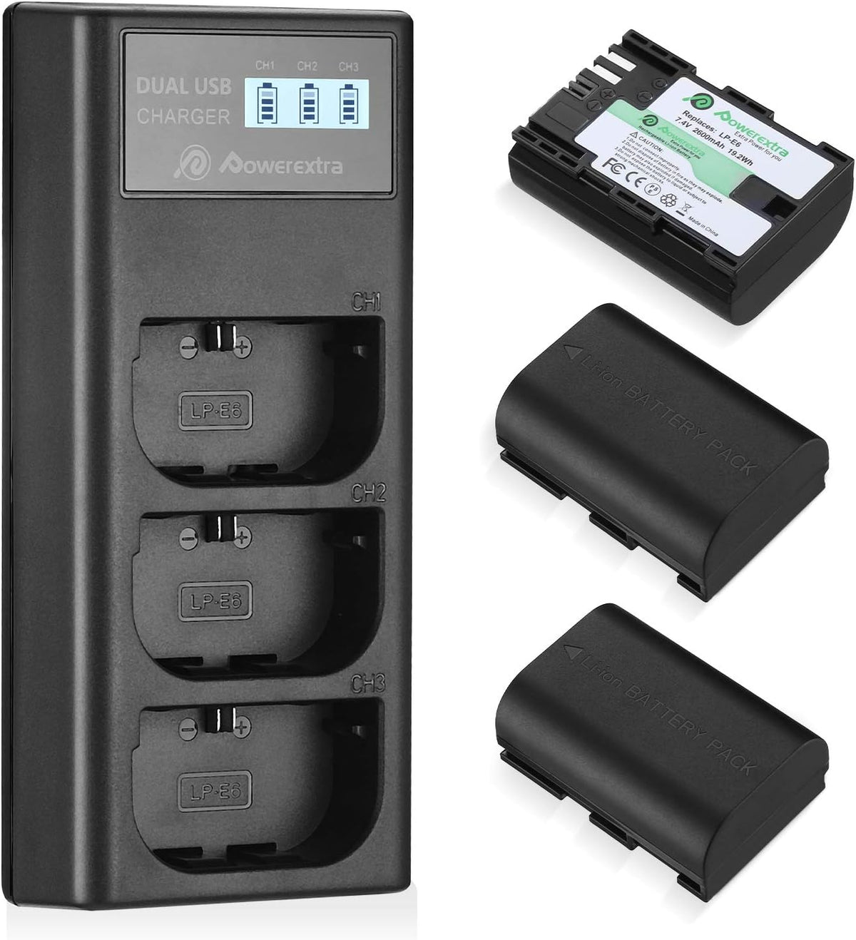 LP-E6 LP E6N Rechargeable Battery 3 Pack Batteries and 3 Channel Charger LCD Display Pack of 2 Y392