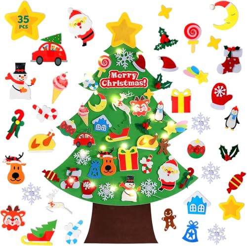 3.6 FT Felt Christmas Tree with Lights and 35 Pcs Ornaments F3182