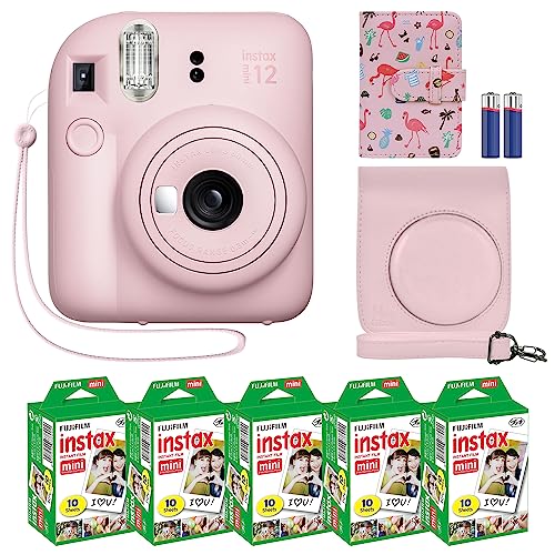 Fujifilm Instax Mini 12 Instant Camera + Accessory Bundle + Custom Case + Film Value Pack (50 Sheets) + Photo Album (Blossom Pink) U611