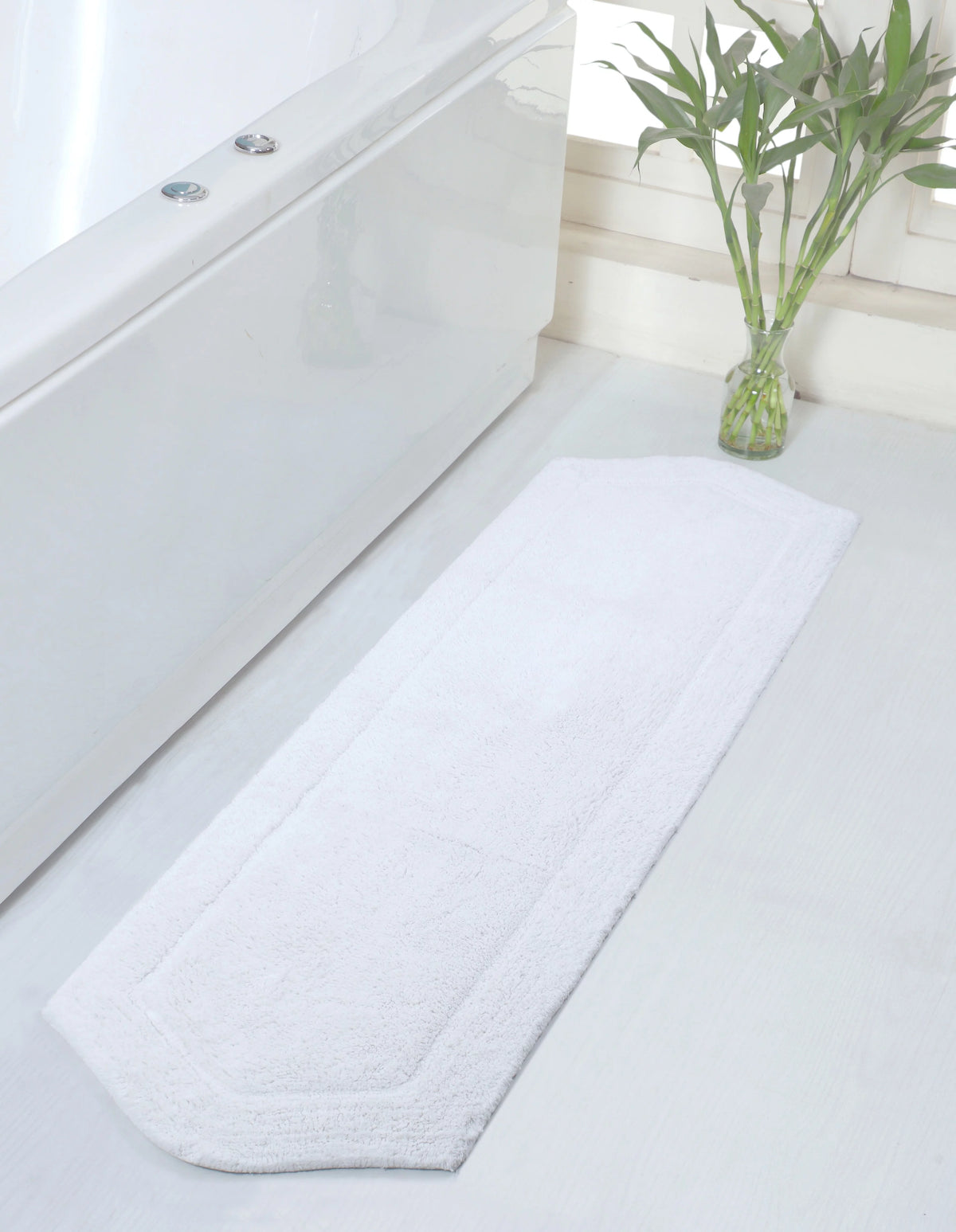 100% Cotton Tufted Bath Rug, 22"x60" Runner, White E30387