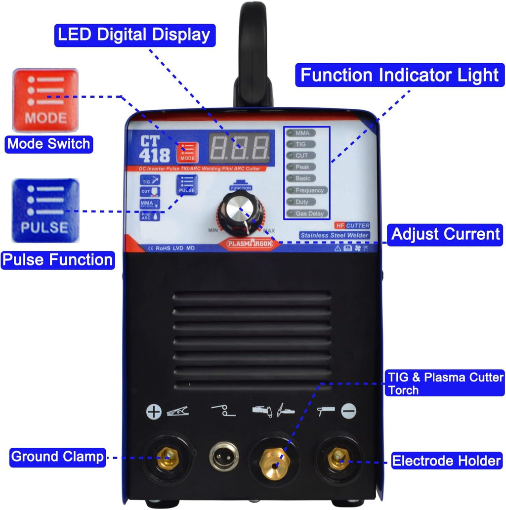 3 in 1 Plasma Cutter TIG Stick Welder, 180A Pulse TIG/Arc Welding, 40A Plasma Cutting, 110/220V Dual Voltage Z6283