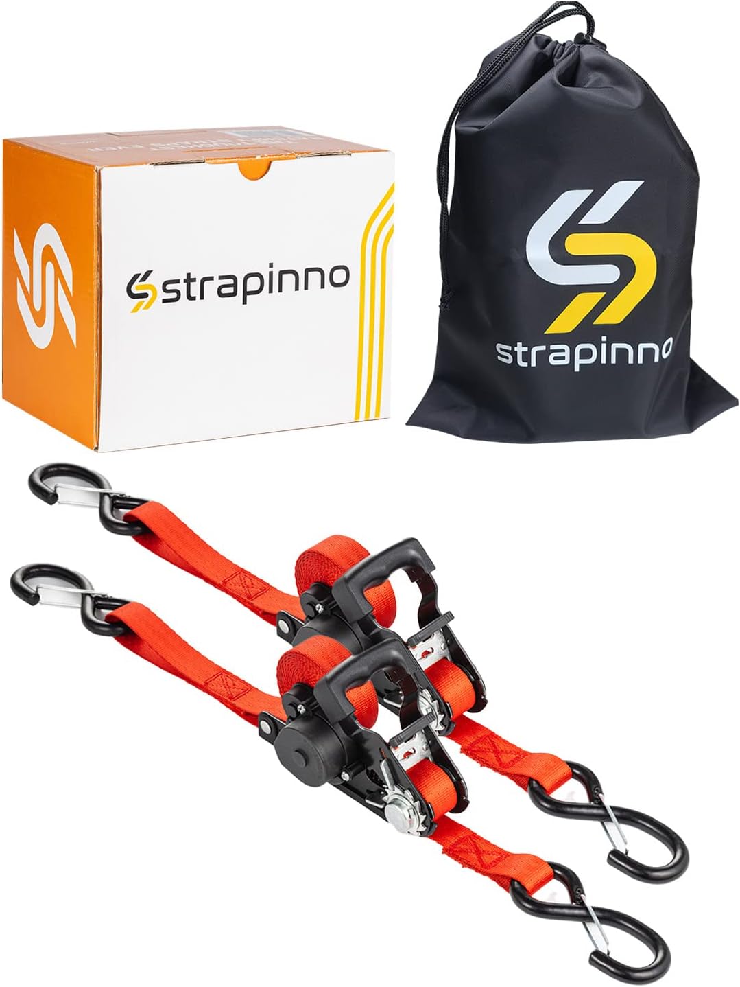 Retractable Ratchet Straps 1 in x 15 ft Heavy Duty Tie Downs with S Hooks B5101