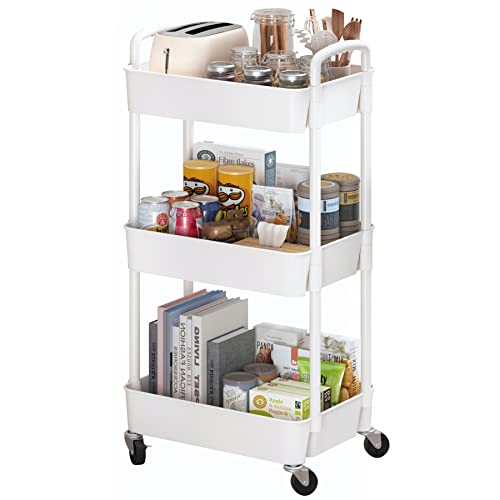 Black 3-Tier Plastic Rolling Utility Cart with Wheels H78384