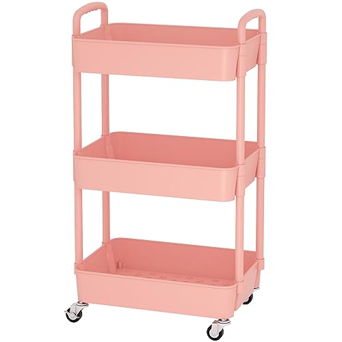 Black 3-Tier Plastic Rolling Utility Cart with Wheels H78384