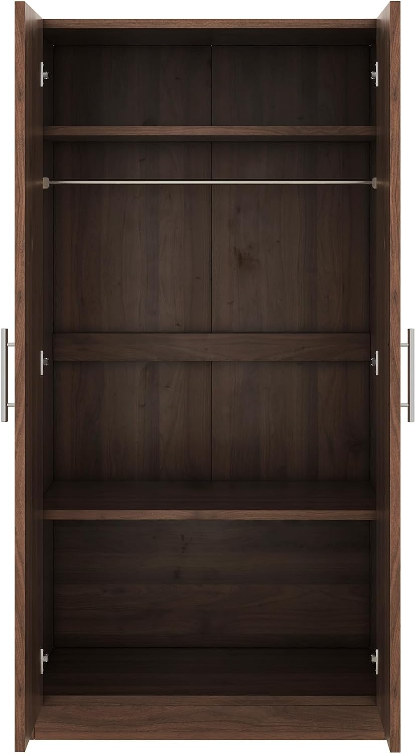 Freestanding Mirror Wardrobe with 2 Drawers & Shelves, Hanging Rod, Brown F584722