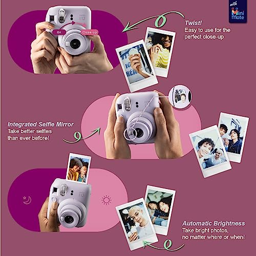 Fujifilm Instax Mini 12 Instant Camera + Accessory Bundle + Custom Case + Film Value Pack (50 Sheets) + Photo Album (Blossom Pink) U611