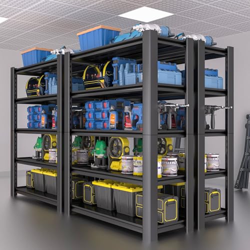 5-Tier Heavy Duty Garage Shelving Unit, 3000 LBS Capacity Metal Storage Rack 72" H x 48" W x 20" D, Adjustable Steel Shelves I7812