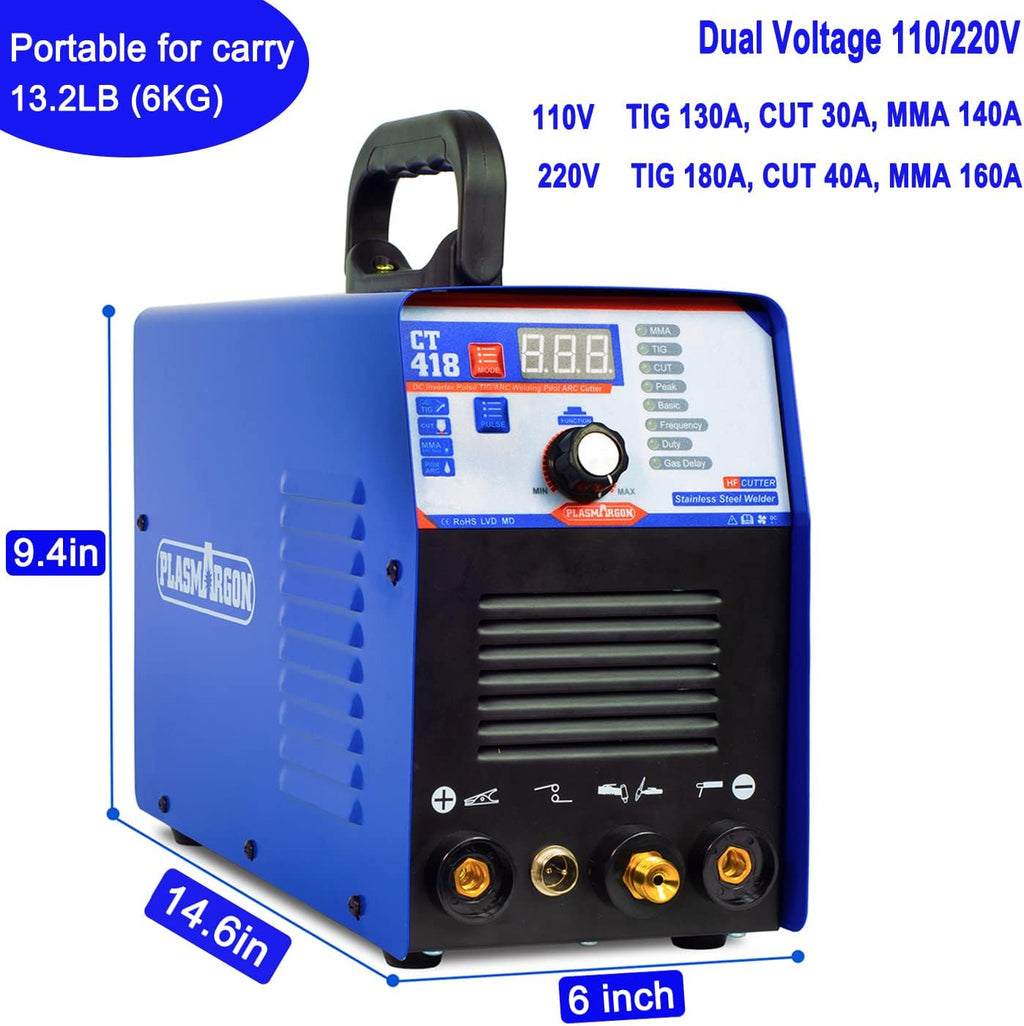 3 in 1 Plasma Cutter TIG Stick Welder, 180A Pulse TIG/Arc Welding, 40A Plasma Cutting, 110/220V Dual Voltage Z6283