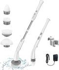 Electric Spin Scrubber with 4 Replaceable Brush Heads and Adjustable Extension Handle (White) Pack of 2 L343514