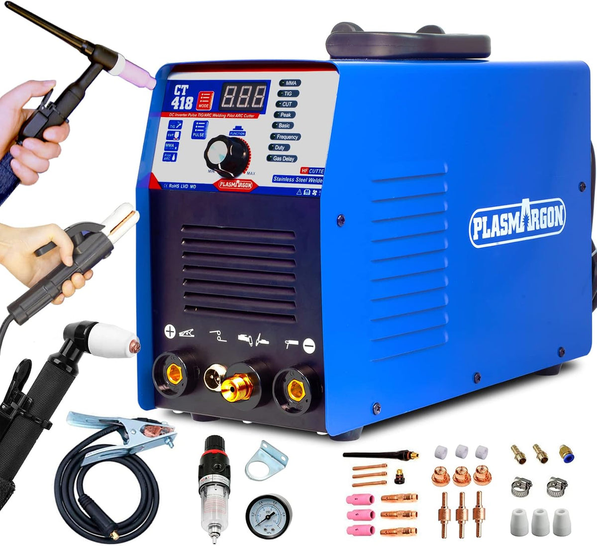 3 in 1 Plasma Cutter TIG Stick Welder, 180A Pulse TIG/Arc Welding, 40A Plasma Cutting, 110/220V Dual Voltage Z6283