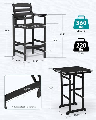 5 Pieces HDPE Adirondack Bar Chairs Set with Bar Pub Table, Black T9406